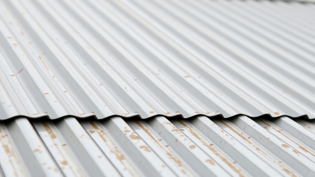 Close-up of standing seam metal roofing installation showing galvanized steel panels with Kynar coating